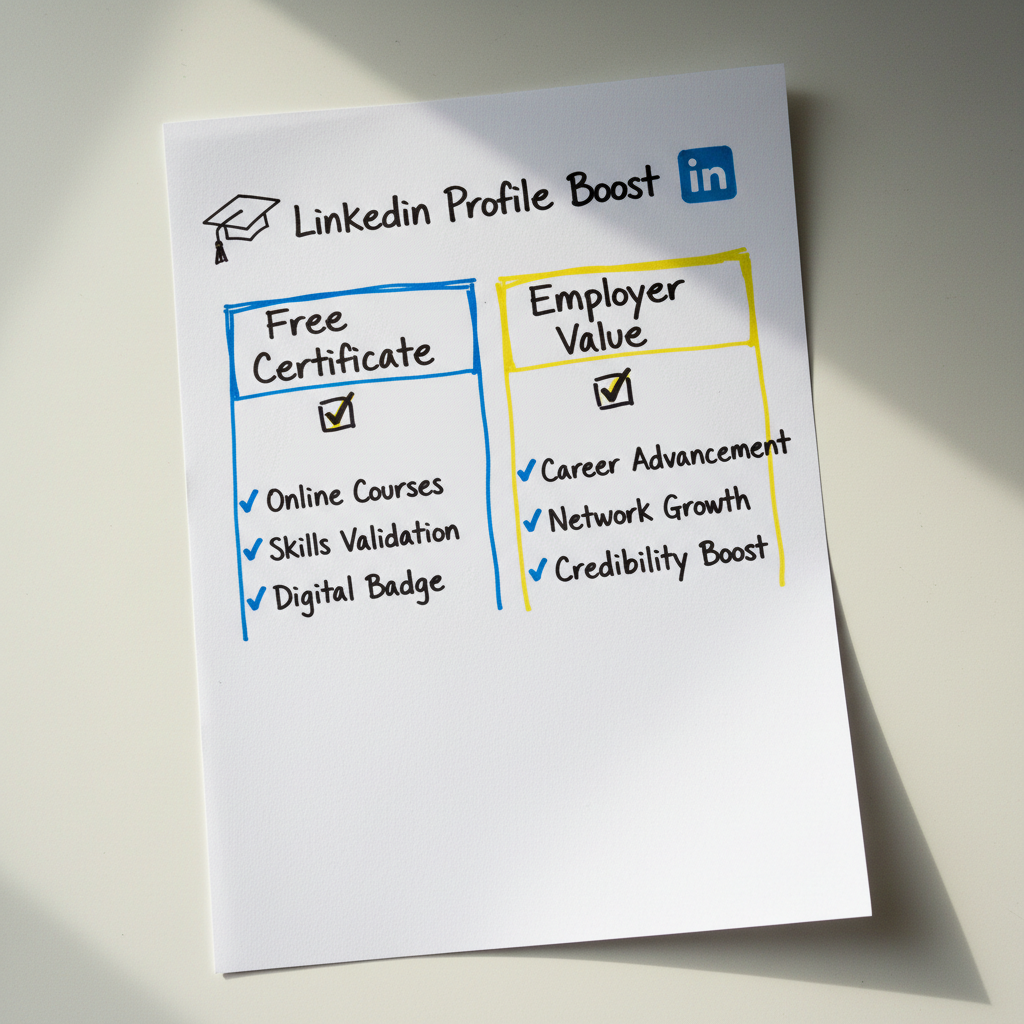 Hand-drawn paper comparison cheat sheet showing free AI certificates and their employer value for LinkedIn profiles