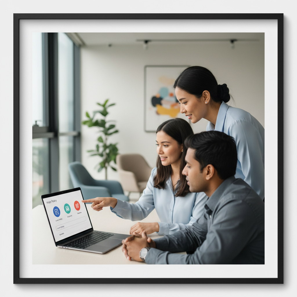 HR support professional guiding colleagues through a self-service policy interface