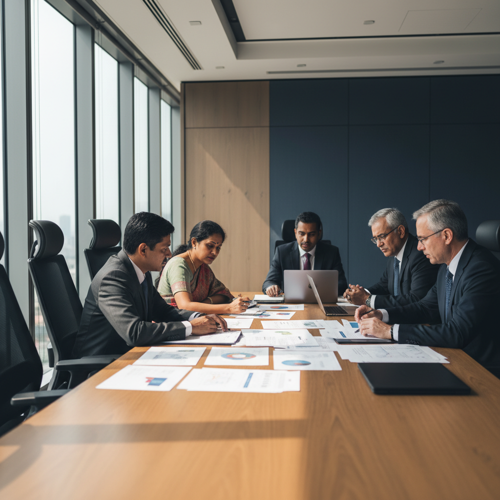 Senior Southeast Asian executives reviewing an AI adoption roadmap in a premium boardroom advisory session.