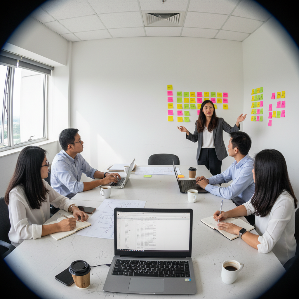SME team mapping AI workflow opportunities on sticky notes during a cross-functional working session