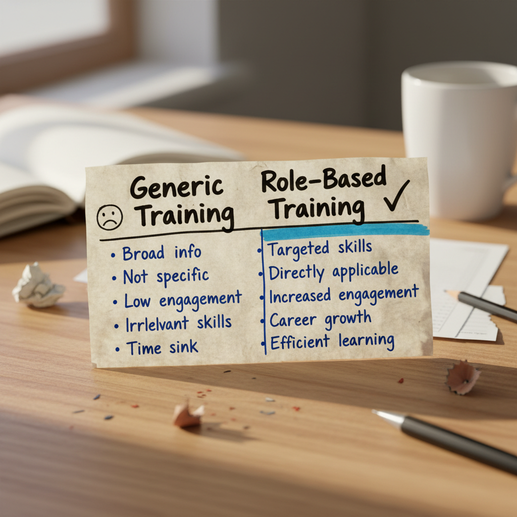Hand-drawn comparison cheat sheet showing generic training versus role-based AI training approaches
