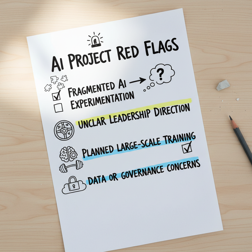 Hand-drawn checklist of situations when Malaysian SMBs and enterprises should consider AI business consulting