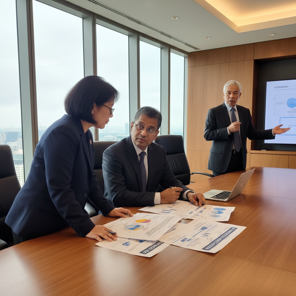 Senior Malaysian executives reviewing an AI adoption roadmap in a boardroom