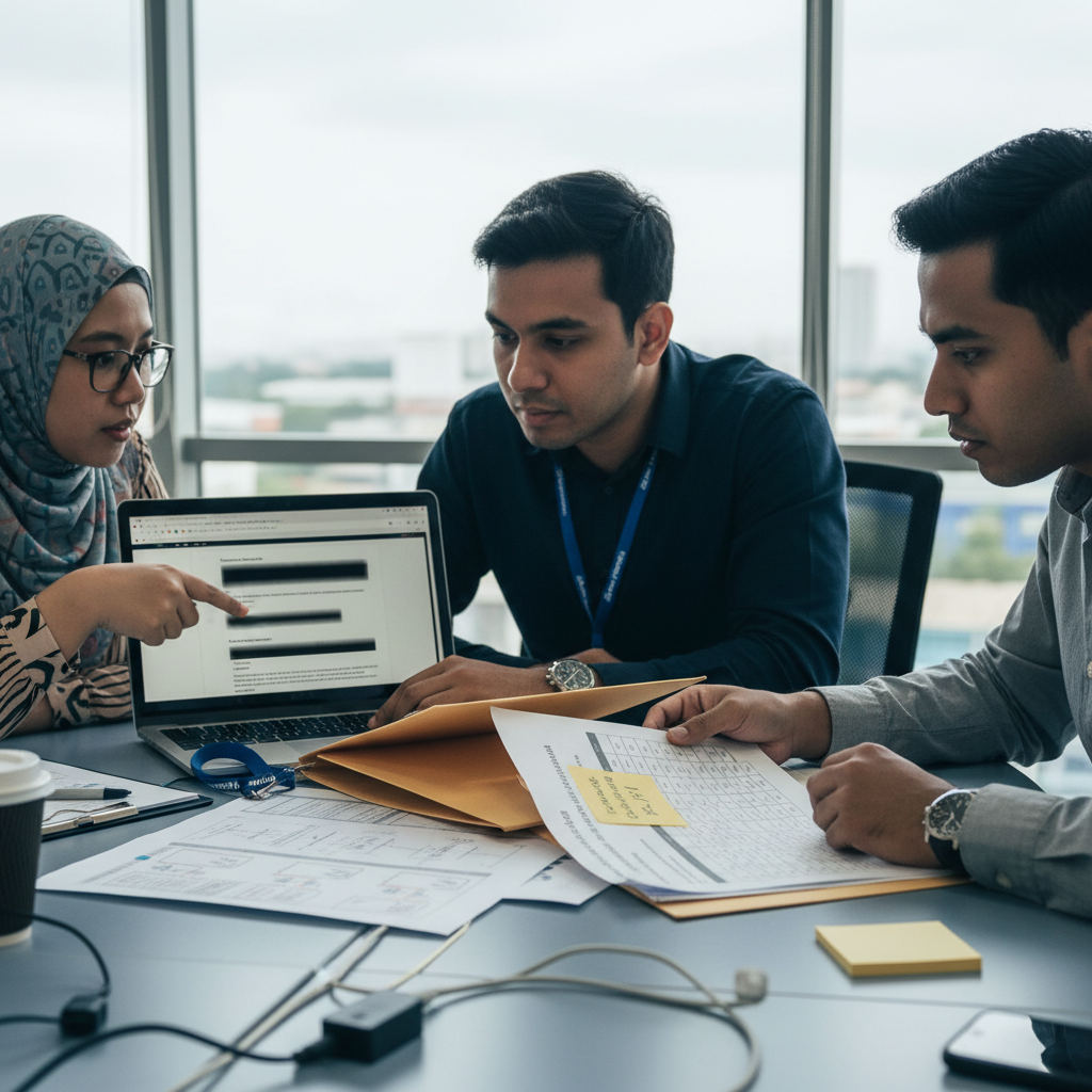 Compliance reviewer and data team discussing data access approval for an AI pilot under PDPA rules