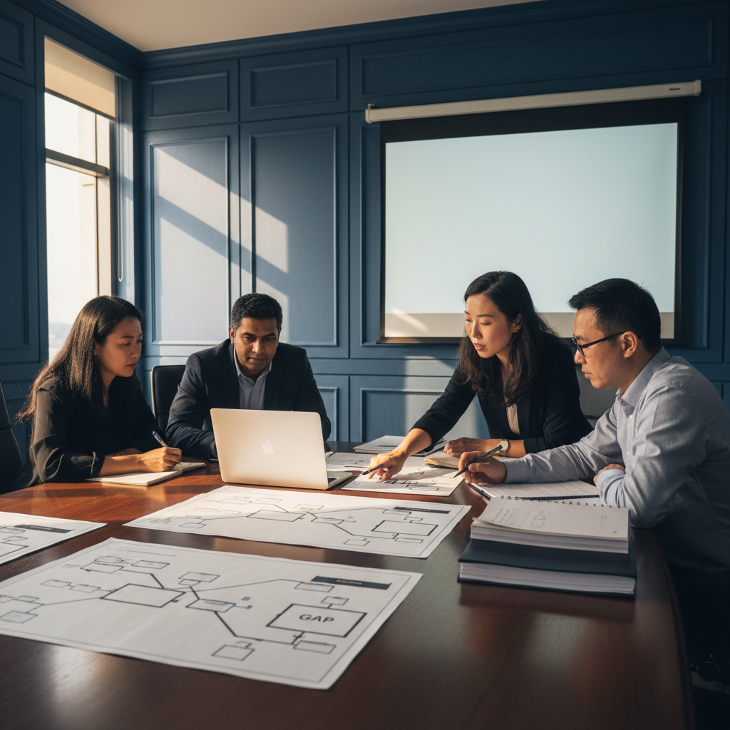 IT and data leaders reviewing an AI adoption framework roadmap in a boardroom
